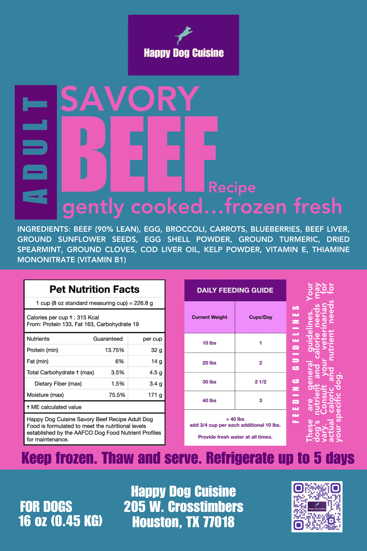 Savory Beef Adult Recipe label