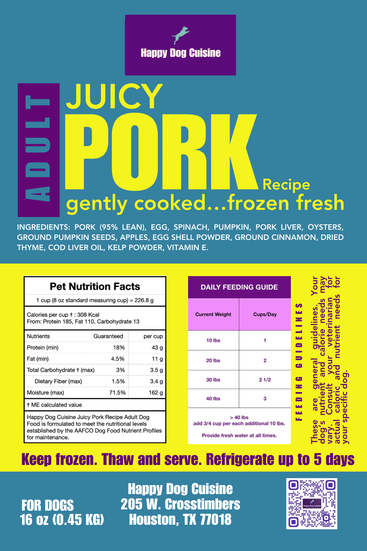 Juicy Pork Adult Recipe label