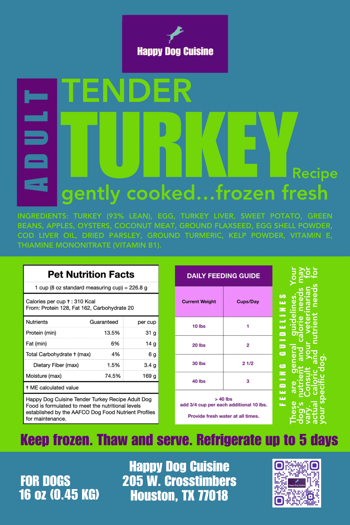 Tender Turkey Adult Recipe label